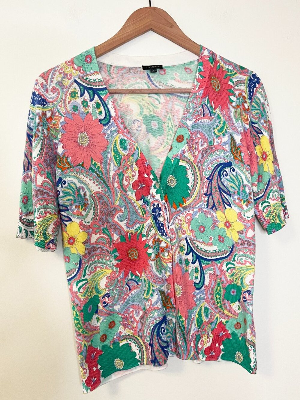 Talbots Colorful Whimsical Colorful Floral Paisley Print Cardigan Sweater S